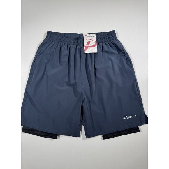 Pudolla Men’s 2 in 1 Running Shorts 7" Quick Dry Gym Athletic Workout Shorts S - Picture 1 of 9